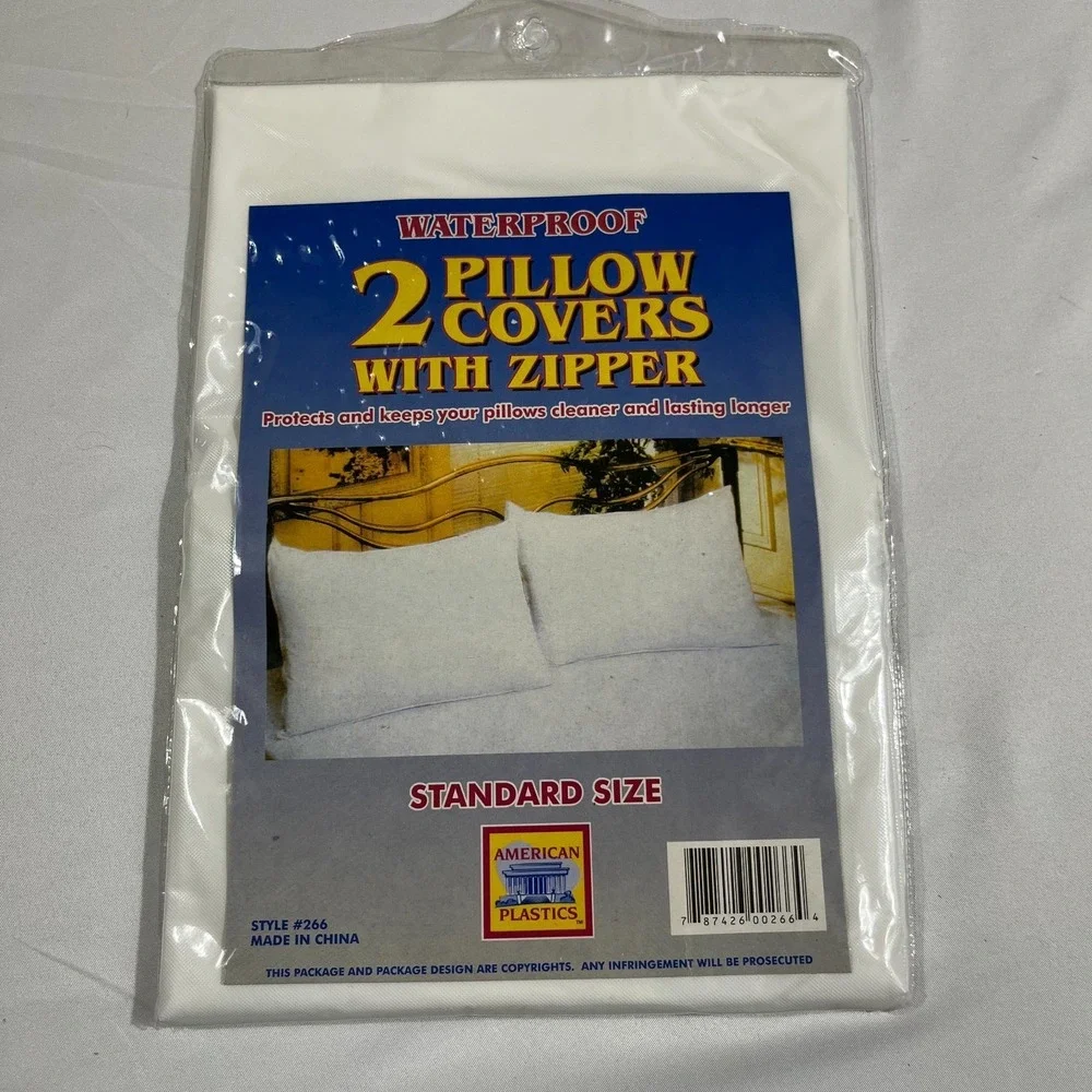 American Plastics 2 Pillow Covers Zippered Waterproof Standard Size Style 266